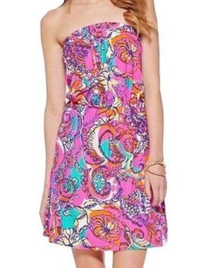 Lilly Pulitzer Atwood Strapless dress in Sea and Be Seen print